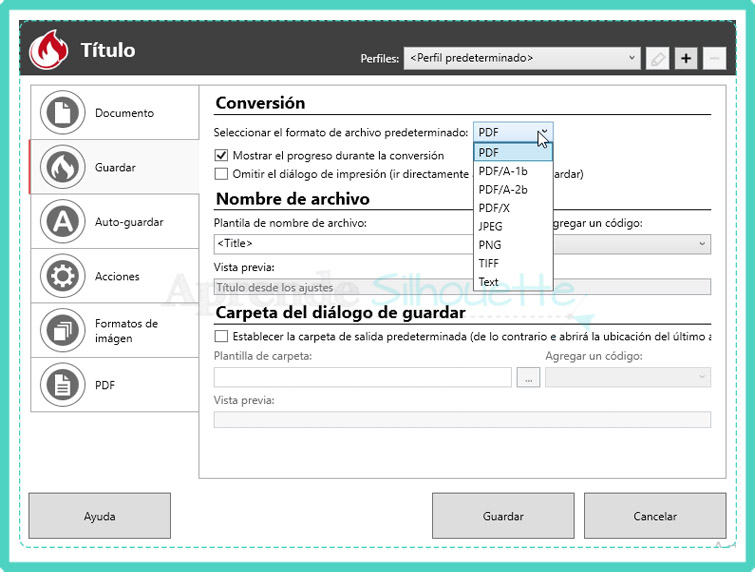Configuración de Formato de archivo