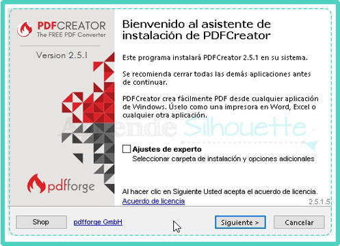 Inicio del asistente de instalacion de la impresora PDF
