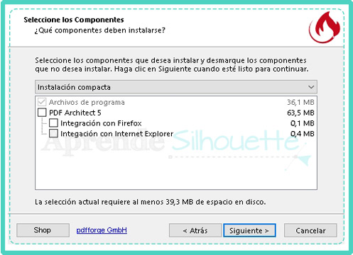 Seleccionar los componentes a instalar para luego configurar Impresora PDF